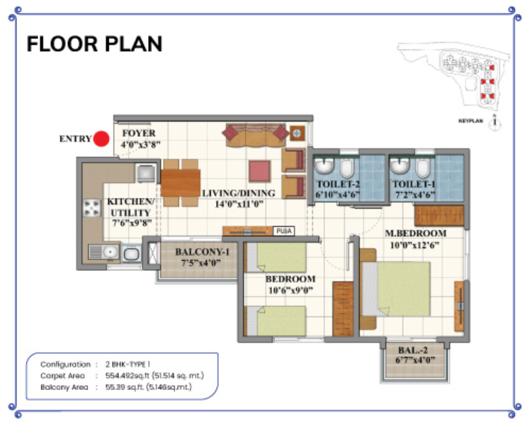 2 BHK Floor Plan
